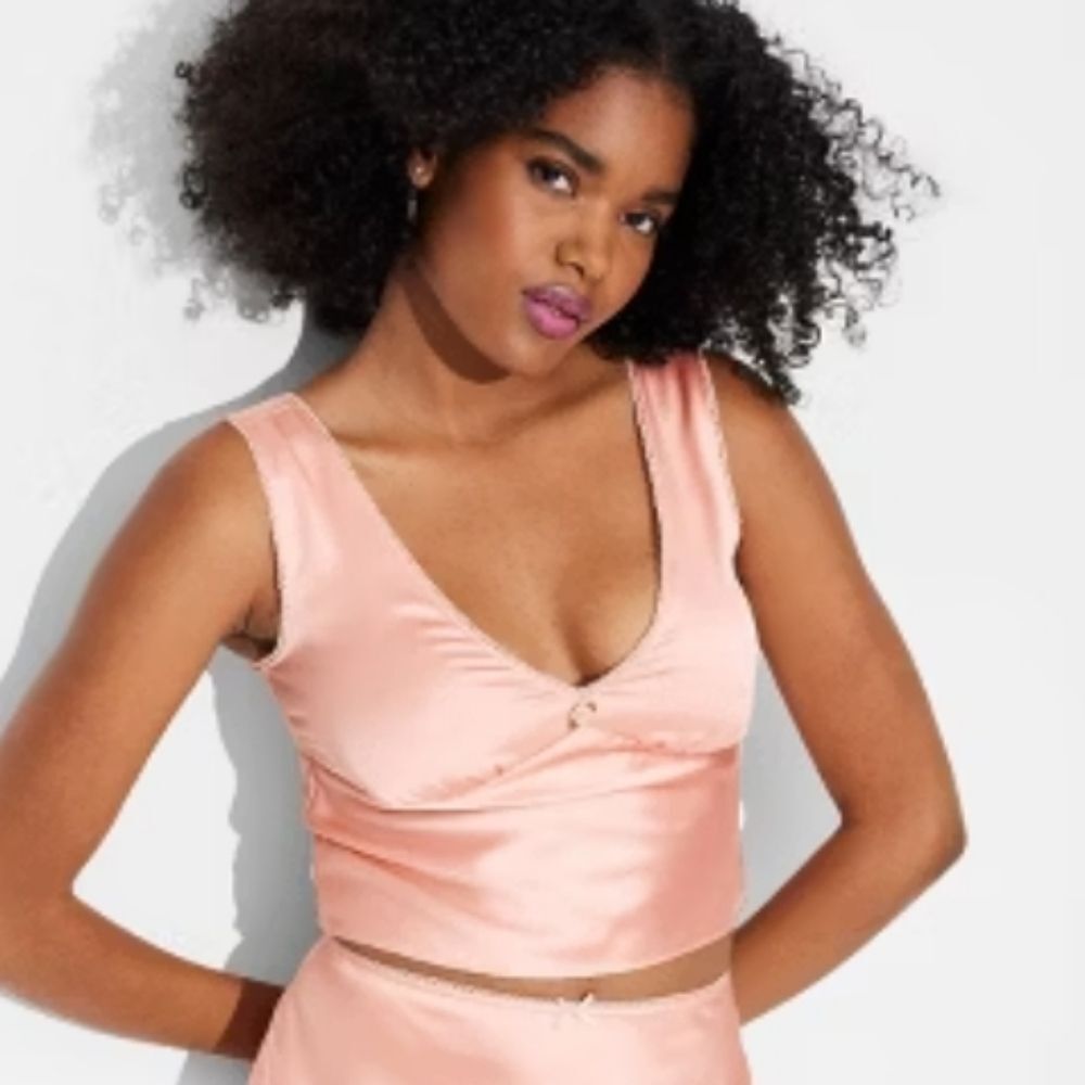 Wild Fable Peach Satin Crop Top Silky Date Night Cami Elegance Medium Tank